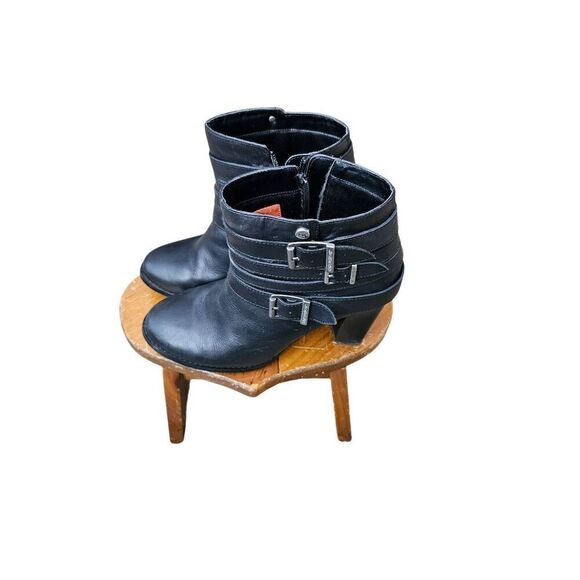 Harley Davidson Women Motorcycle Sexy Black Leather Heel Boots Booties Size 9 - Picture 1 of 5